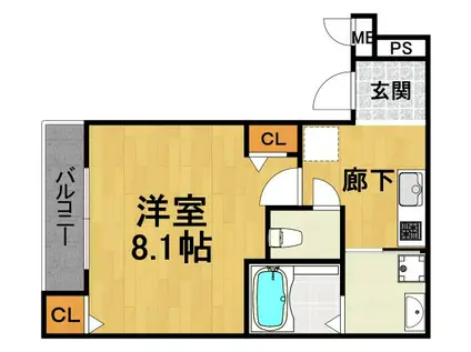 フジパレス阪急園田ウエスト1番館(1K/2階)の間取り写真