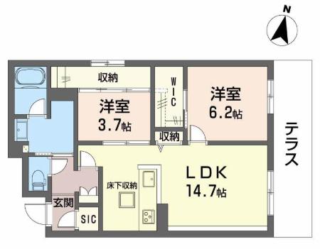 シャーメゾングラン南福岡(2SLDK/2階)の間取り写真