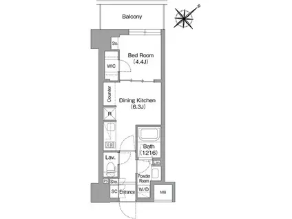 THE GLOW MITA ザ・グロウ三田(1DK/11階)の間取り写真