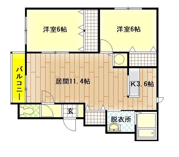 HKプラザ6条通(2LDK/2階)の間取り写真