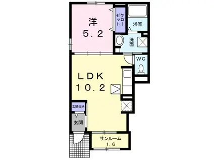ノース ソレイユ(1LDK/1階)の間取り写真