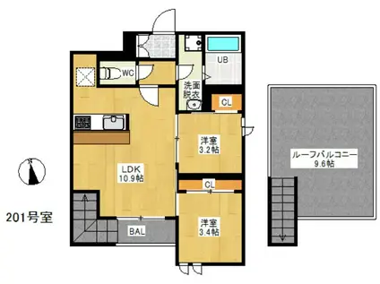 GRANDTIC F 六本松(2LDK/2階)の間取り写真