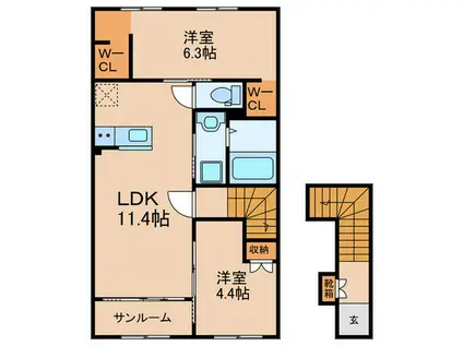 フローラリア原(2SDK/2階)の間取り写真