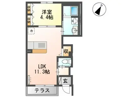 GRANDPURE AMINO(1LDK/1階)の間取り写真