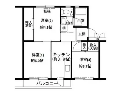 ビレッジハウス志染12号棟(3K/2階)の間取り写真
