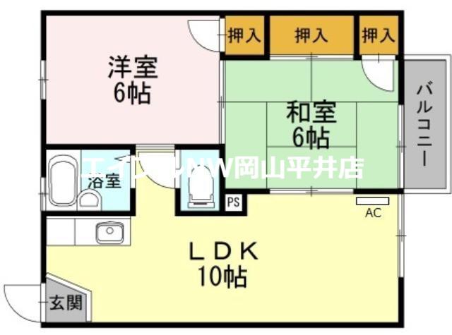 ドミール山川(2LDK/2階)の間取り写真