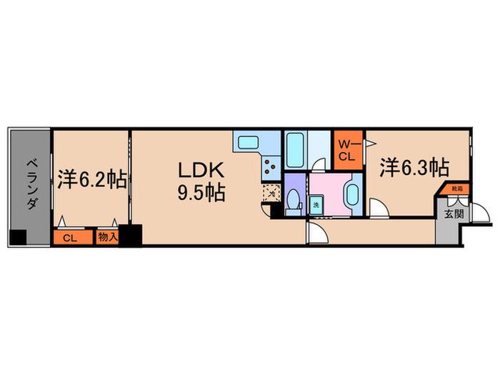 アパガーデンスクエア四条烏丸(2LDK/2階)の間取り写真