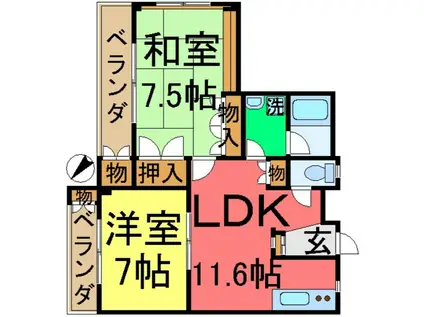 コーポいづみ(2LDK/3階)の間取り写真