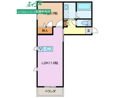 OTHELLO COURT B(1LDK/2階)の間取り写真