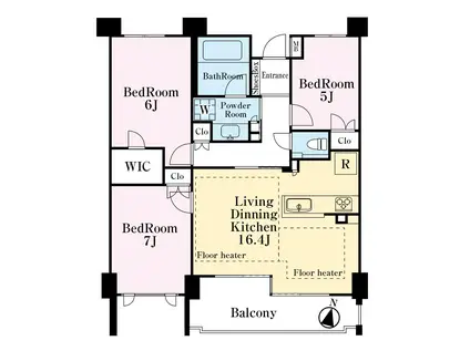 プラウド横濱ヒルトップ(3LDK/1階)の間取り写真
