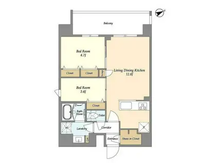 グランカーサ町屋II(2LDK/9階)の間取り写真