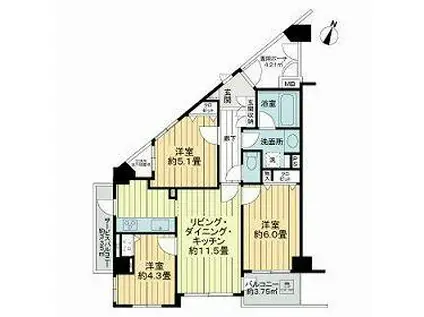 ライオンズプラザ目黒(3LDK/13階)の間取り写真