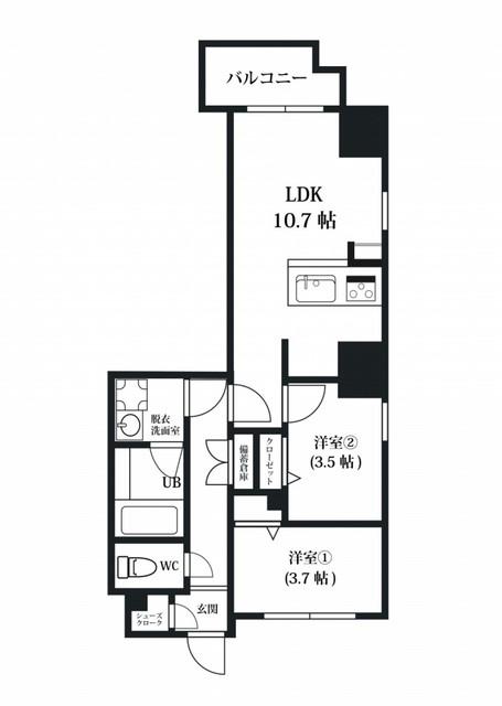 MODERN PALAZZO博多BAY(2LDK/9階)の間取り写真