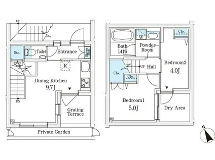 AGRATIO TERRACE 恵比寿(2DK/1階)の間取り写真