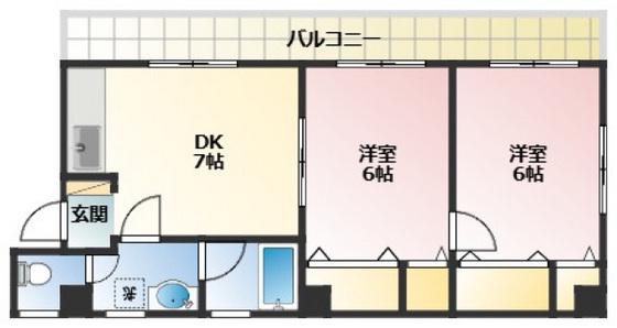 ウェルヒル住吉町(2DK/3階)の間取り写真