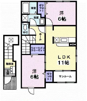 プロムナードF II棟(2LDK/2階)の間取り写真
