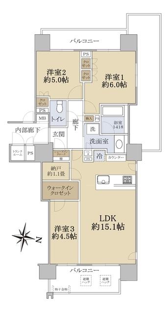 ブランズ円山裏参道レジデンス(3LDK/5階)の間取り写真