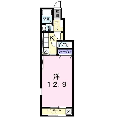 メインステージ東横B(1K/1階)の間取り写真