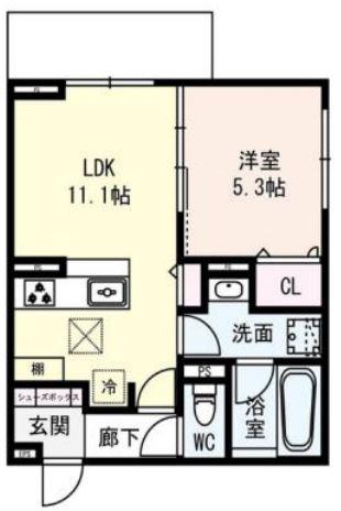 クラシスト深江北(1LDK/1階)の間取り写真