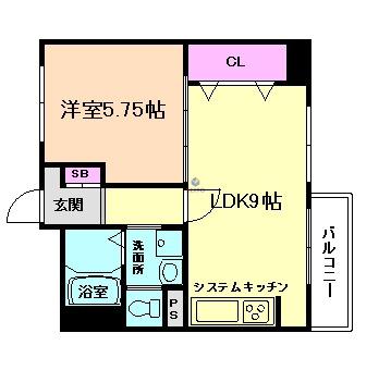 福島スカイハイツ(1LDK/9階)の間取り写真