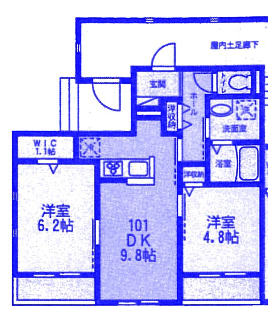 フラン・フォルトゥーナII(2DK/2階)の間取り写真