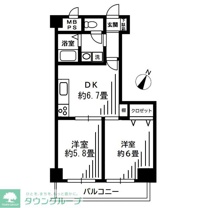 ヴェラハイツ日本橋箱崎(2DK/5階)の間取り写真