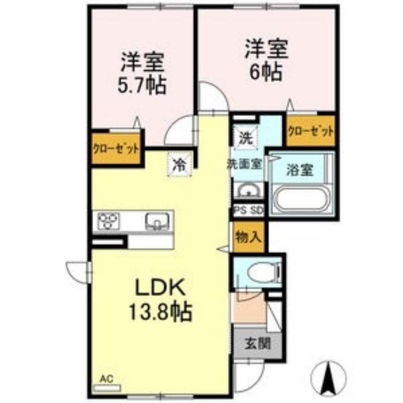 ラグランジュ D(2LDK/1階)の間取り写真