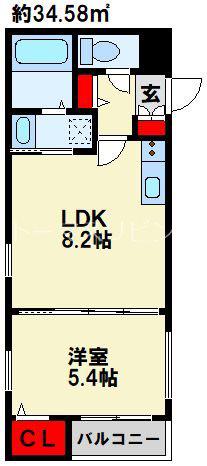 REGARO PLACE戸畑(1LDK/2階)の間取り写真