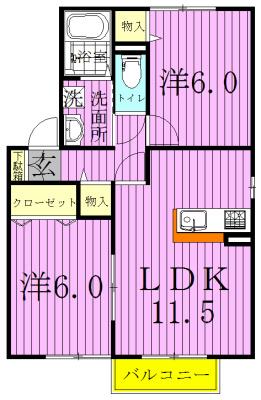 クレールルピナスB(2LDK/2階)の間取り写真