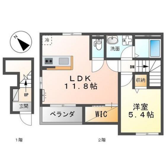 カーム蟹原(1LDK/2階)の間取り写真
