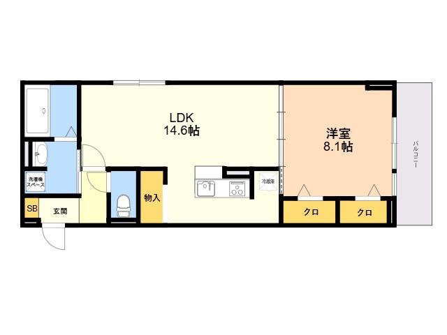 ブラン新宮中央(1LDK/3階)の間取り写真