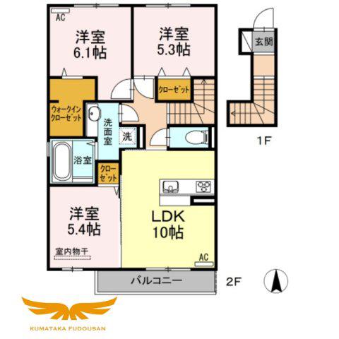 リヤン神園(3LDK/2階)の間取り写真