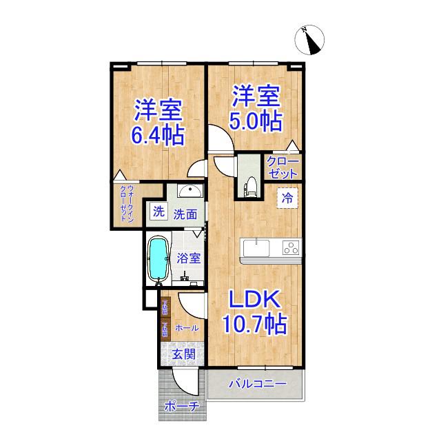 カームA(2LDK/1階)の間取り写真
