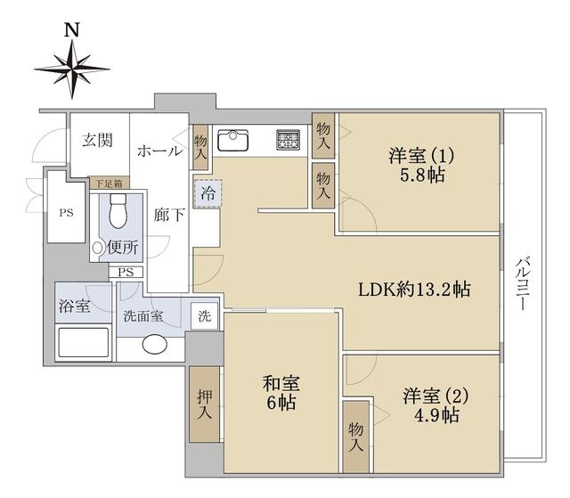 アルザ泉大津グリーンタワー(3LDK/18階)の間取り写真