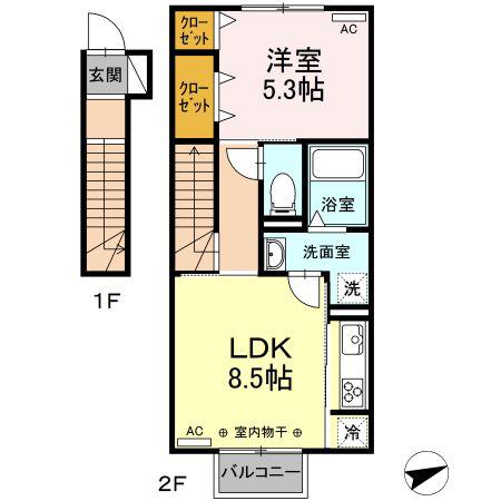 メルベーユ(1LDK/2階)の間取り写真