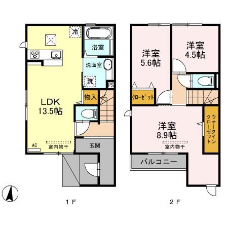 D-ROOM賀茂 弐番館(3LDK/1階)の間取り写真