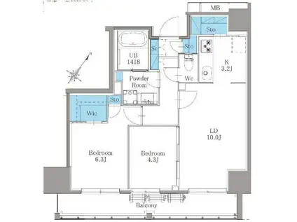 南麻布仙台坂レジデンス(2LDK/8階)の間取り写真