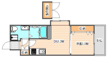 NO54 WES PROJECT博多駅南(1DK/12階)の間取り写真