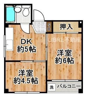 ロータスハイツ(2DK/2階)の間取り写真