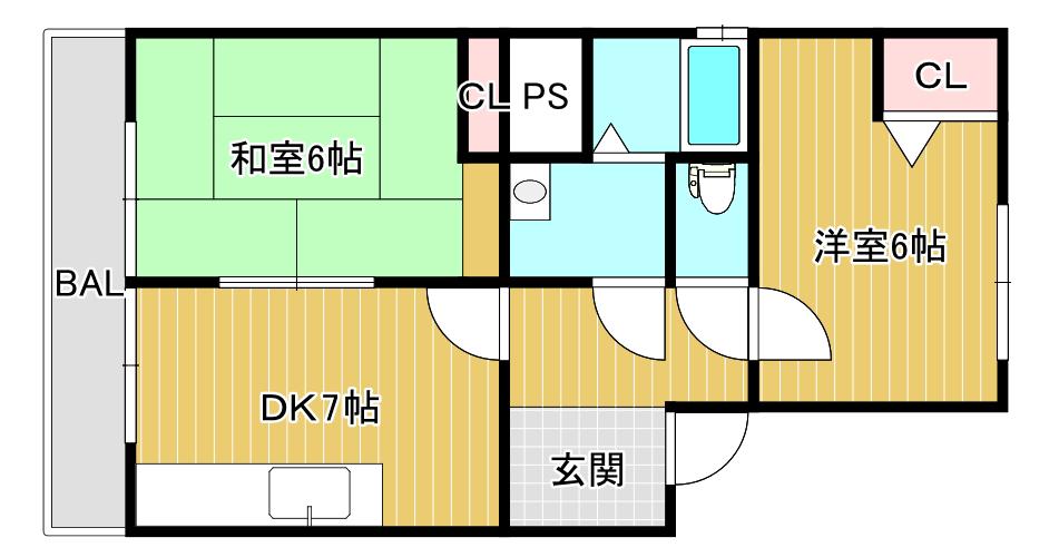 コーポひまわり(2DK/1階)の間取り写真