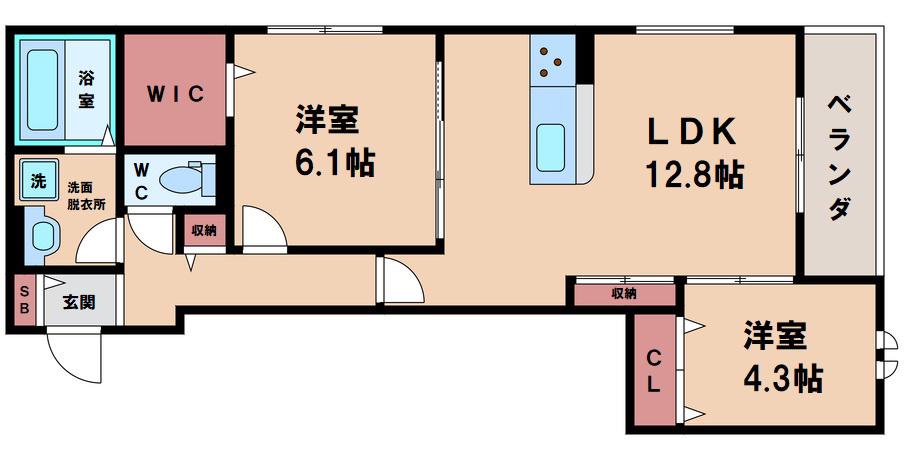 D-ROOM SUMIE イースト(2LDK/3階)の間取り写真