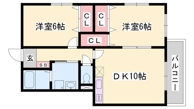 バードランドひめじ 参番館(2LDK/3階)の間取り写真