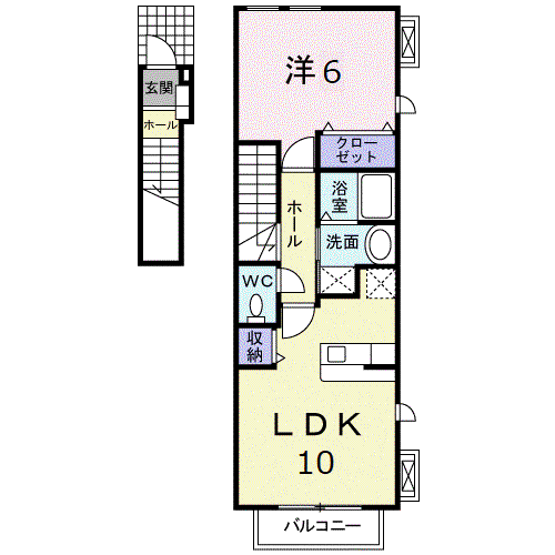 エスポワール・サウス(1LDK/2階)の間取り写真