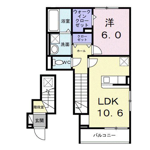 プロムナード・K(1LDK/2階)の間取り写真