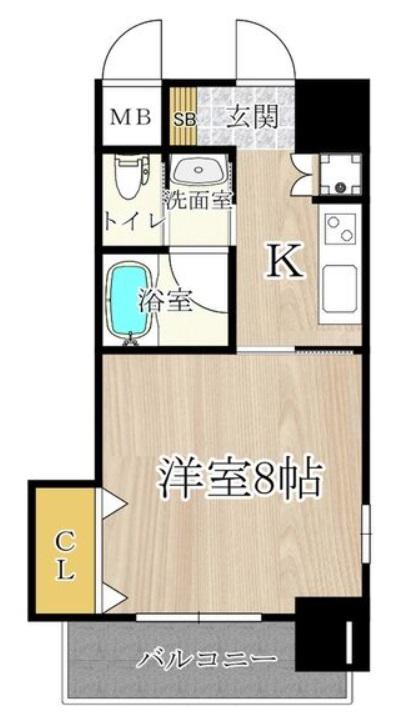ブリリアン夕陽丘(1K/5階)の間取り写真