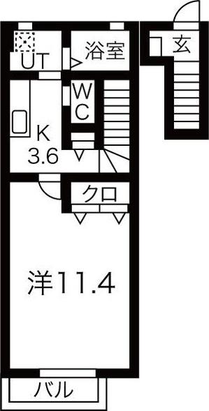 リュネール(1K/2階)の間取り写真