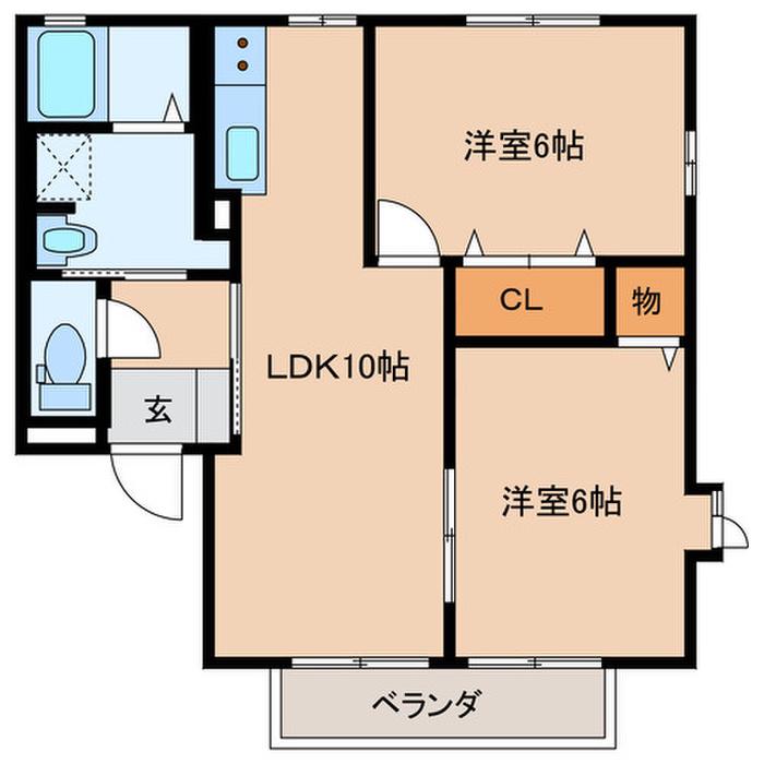 ヴィラージュA棟(2LDK/1階)の間取り写真