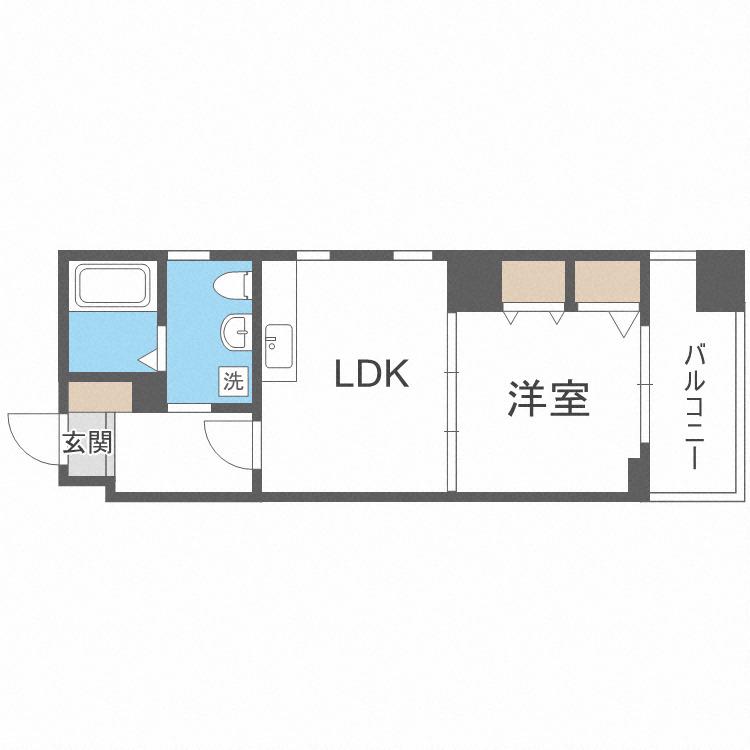 ボーベル長堀(1LDK/6階)の間取り写真