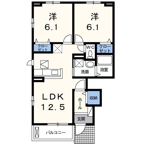 プラシード (2LDK/1階)の間取り写真