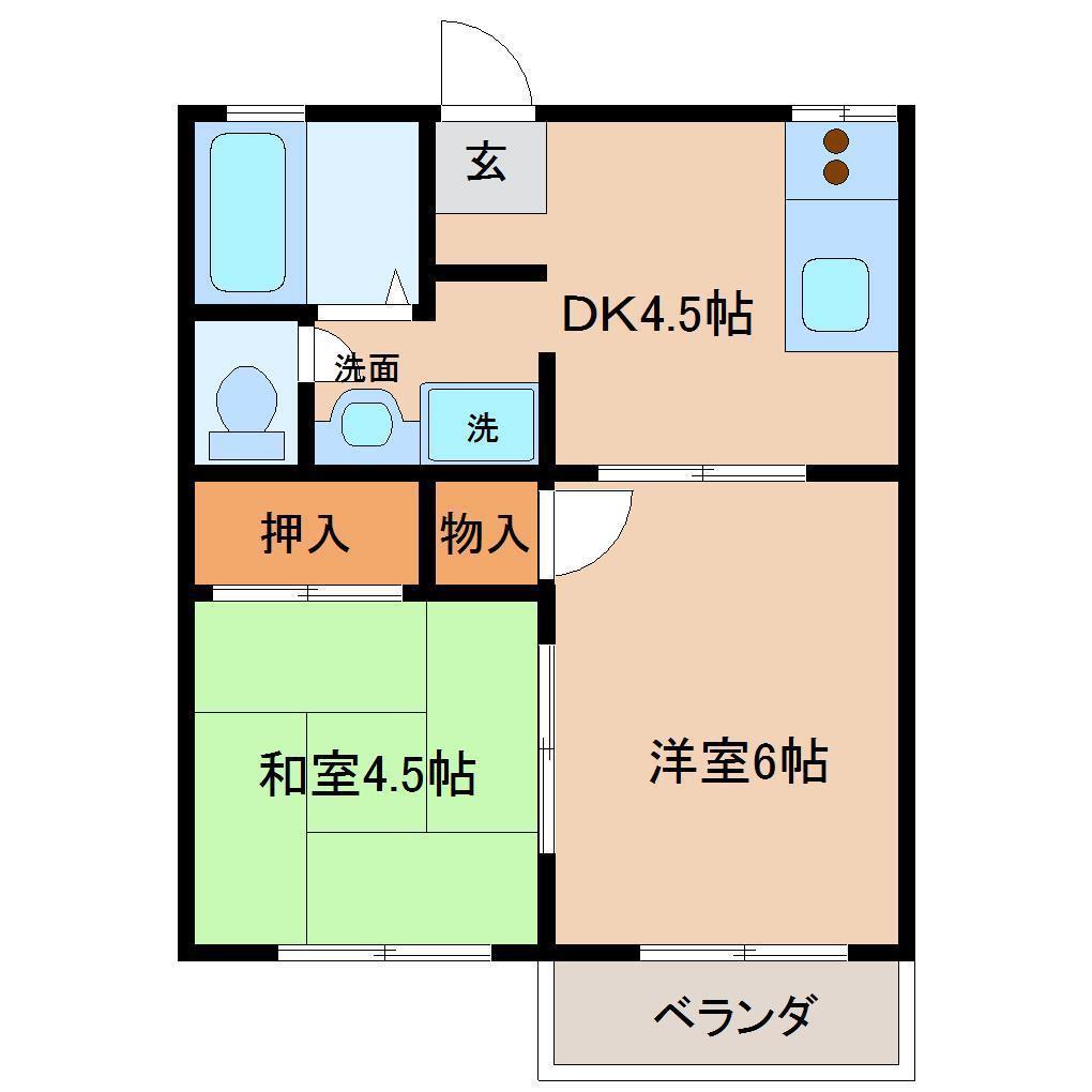 フローラル木花台1(2DK/2階)の間取り写真